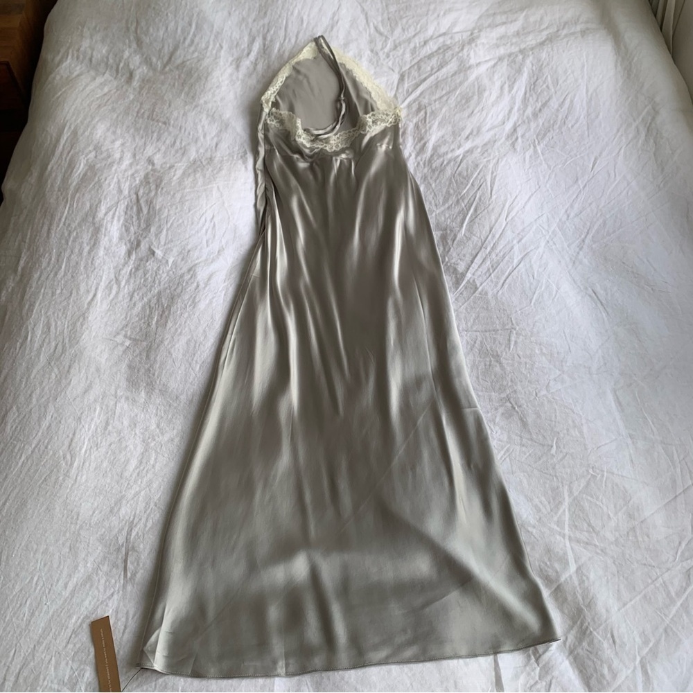 NWT Reformation Aara Silk Lace Halter Midi Maxi Slip Dress Moonlight Light Grey - Picture 13 of 16